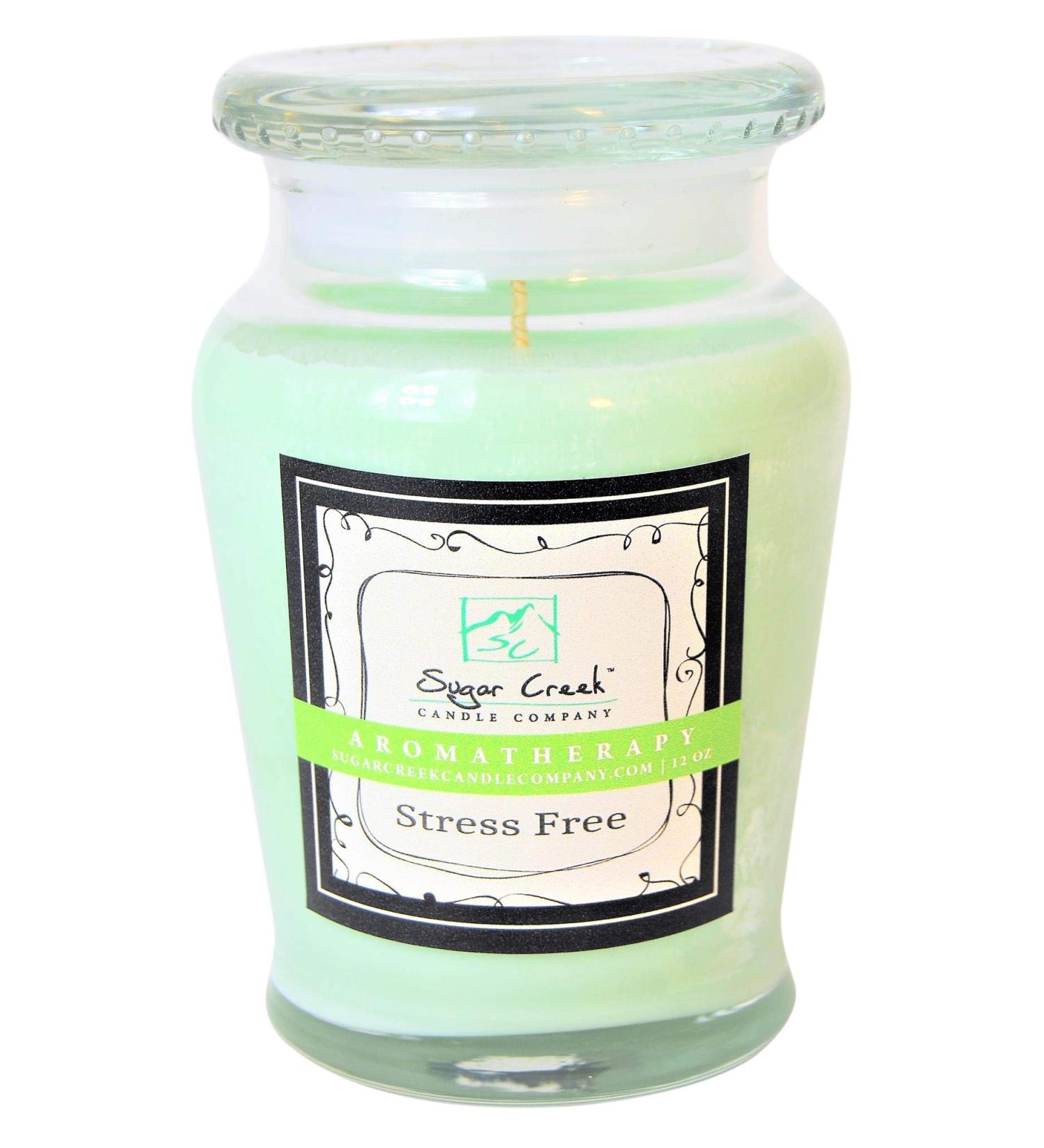 Aromatherapy Soy Wax Scented Candle - Stress Relief (Eucalyptus Mint) | Non Toxic - Essential Oils | 100 Hours Burn Time (16 ounces Limited Edition Glass) | Sugar Creek Candles 16 oz Stress Relief