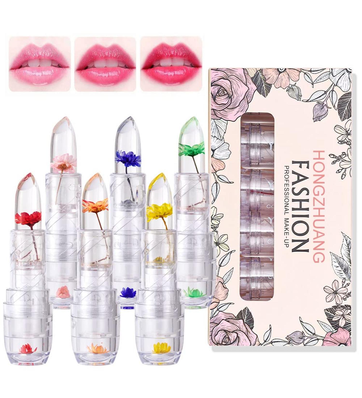 HONGZHUANG 6PCS Double Flower Jelly Discoloration Lipstick Gift Set - Color-changing Lip gloss with pH Control for Long Lasting Protection - Makeup Kit - Buy Online on GoSupps.com