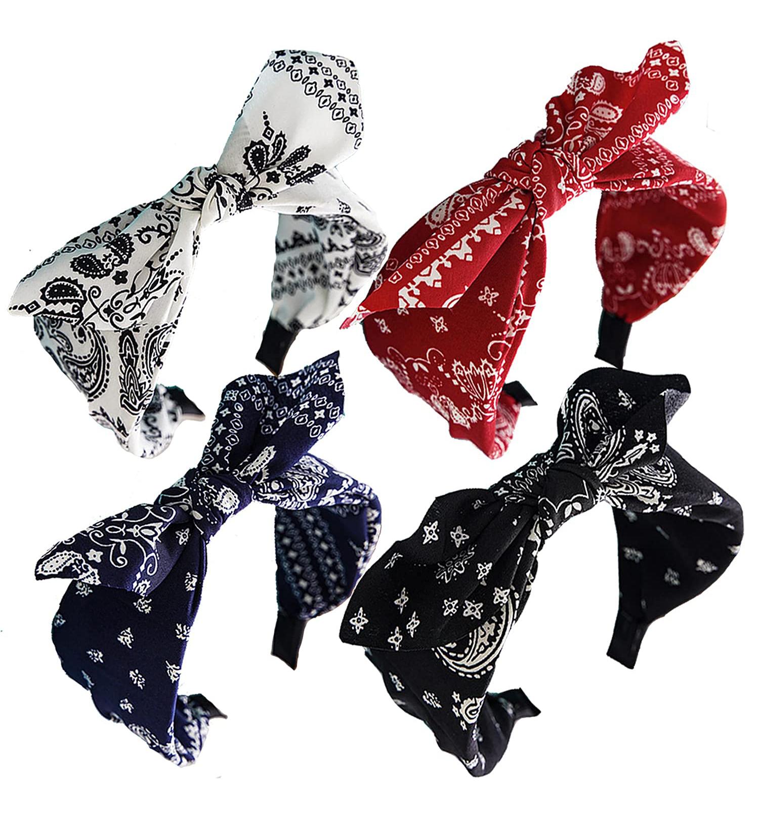 Paisley Print Wide Bow Headband for Women - Cute Rabbit Ear Hair Accessories - Buy Online on GoSupps.com
