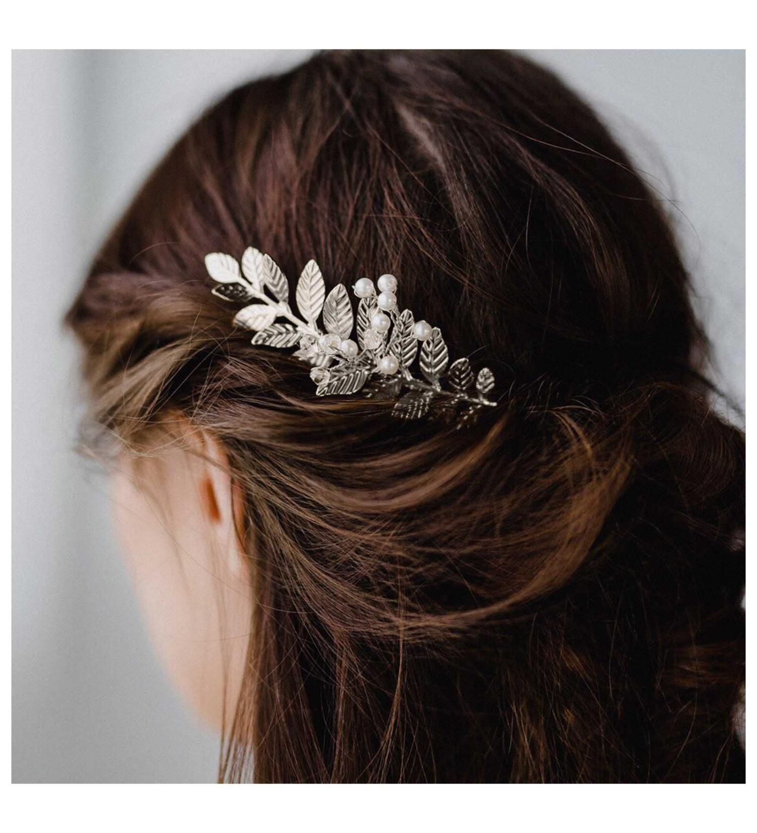Dervivea Boho Leaves Hair Comb Pearl Bridal Wedding Hair Comb Silver Leaf Headpiece Comb Metal Leaf Branch Hair Combs Headpiece Decorative Hair Accessories for Women and Girls Headdress (Silver) - Buy Online on GoSupps.com