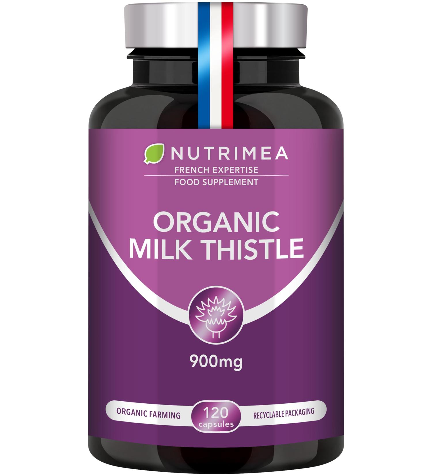 Organic Milk Thistle - Pure Seed Powder Excipient Free - Triple Action Liver Supplement: Detoxify Protect & Strengthen - 120 Vegan Capsules - High Strengh - French Expertise - Nutrimea - Buy Online on GoSupps.com