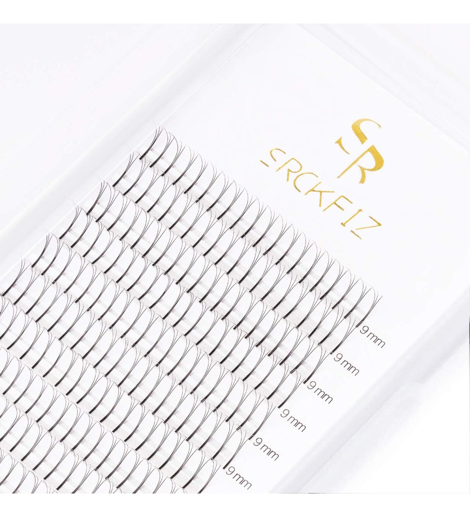 SRCKFIZ 3D Volume Eyelash Extensions C D Curl 9mm - 0.10mm Thickness | Long Stem Premade Fans for Professional Use - Buy Online on GoSupps.com