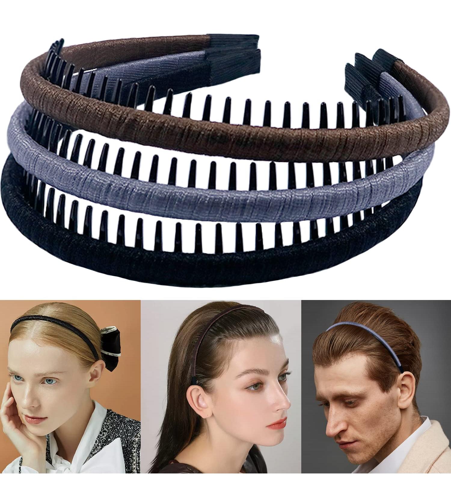 Lapohi 3PCS Women's Fashion Headbands - Non-Slip Hair Band with Teeth for Curly Hair - Comfortable Hair Hoop in Black, Silver, and Brown - Buy Online on GoSupps.com