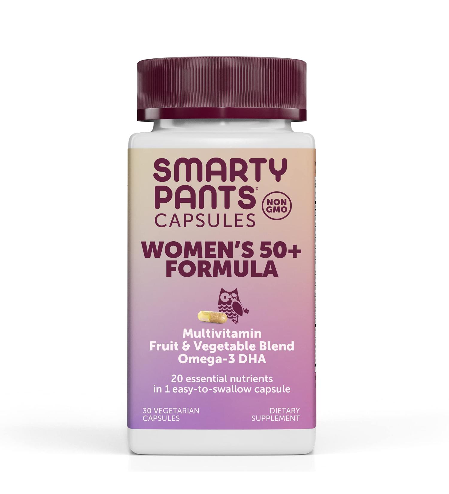 SmartyPants Women's 50+ Multivitamin with Omega-3, Zinc, Vitamins D3, C, B6, Biotin, Folate, B12 & A - 30 Day Supply - Buy Online on GoSupps.com