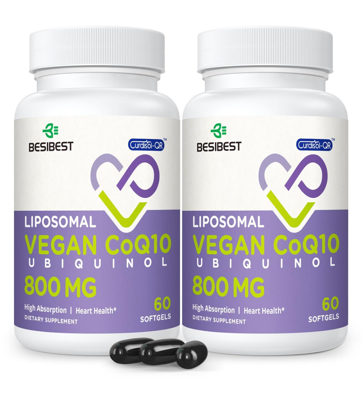 Liposomal Ubiquinol CoQ10 800 MG - High Absorption Antioxidant Supplement for Heart & Brain Health - 120 Vegan Softgels (Pack of 2 - Buy Online on GoSupps.com