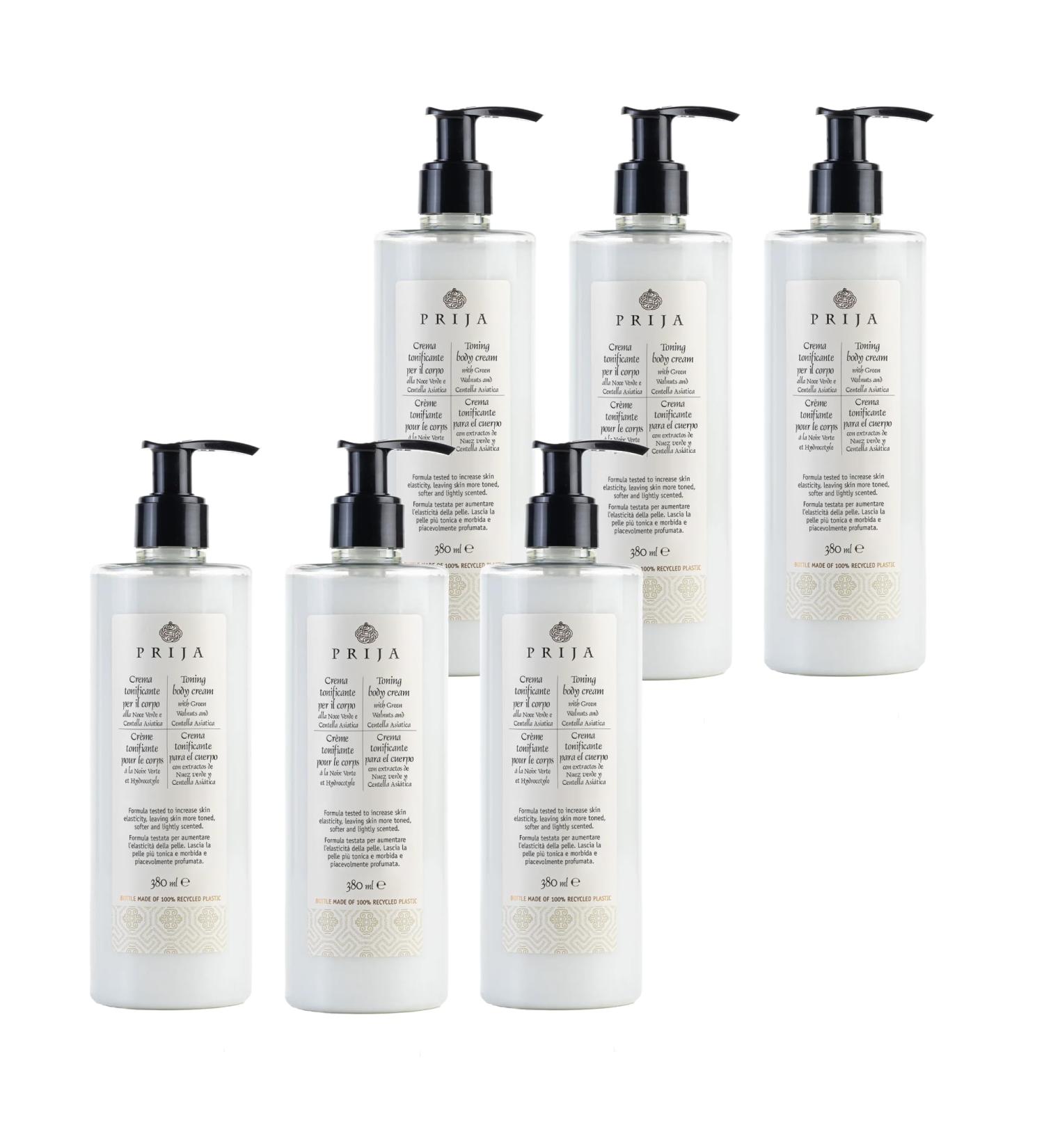 Prija Cr me Corporelle Tonifiante Augmente l'Hydratation et l' lasticit avec de l'Huile d'Avocat et de l'Extrait de Noyer Vert Cr me Hydratante Corporelle L g rement Parfum e 6 x 380ml