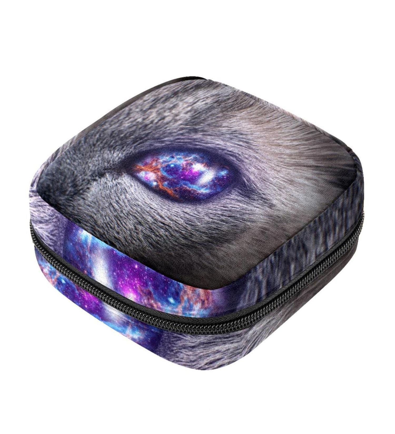 Mysterious Cat Eye Purple Galaxy Sanitary Napkins Storage Bag | Portable Menstrual Cup Pocket for Teen Girls & Women - Buy Online on GoSupps.com