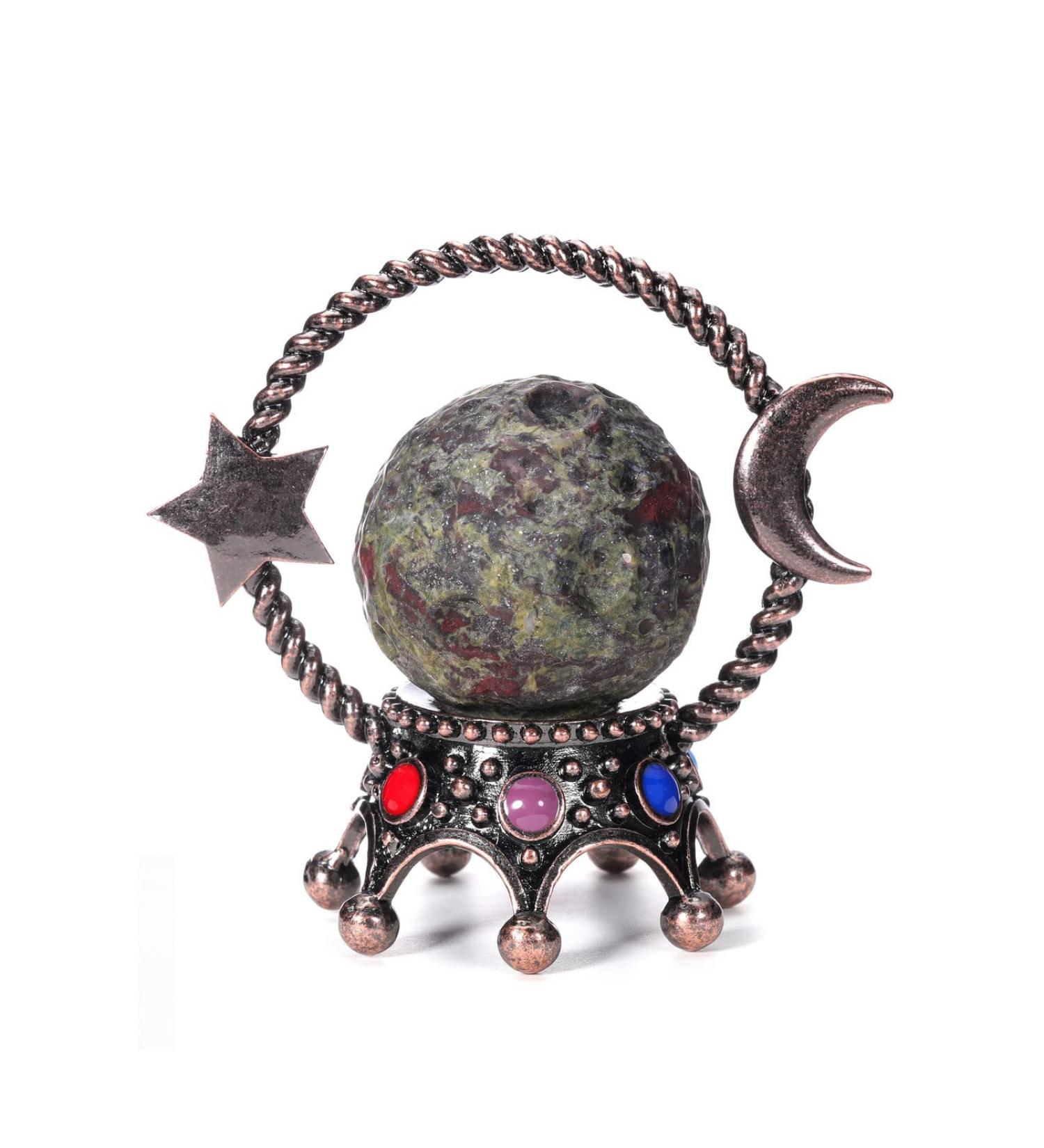 JOVIVI Dragon Blood Jasper Crystal Ball with Bronze Star Moon Stand - Healing Gemstone for Wicca, Feng Shui & Meditation - Buy Online on GoSupps.com