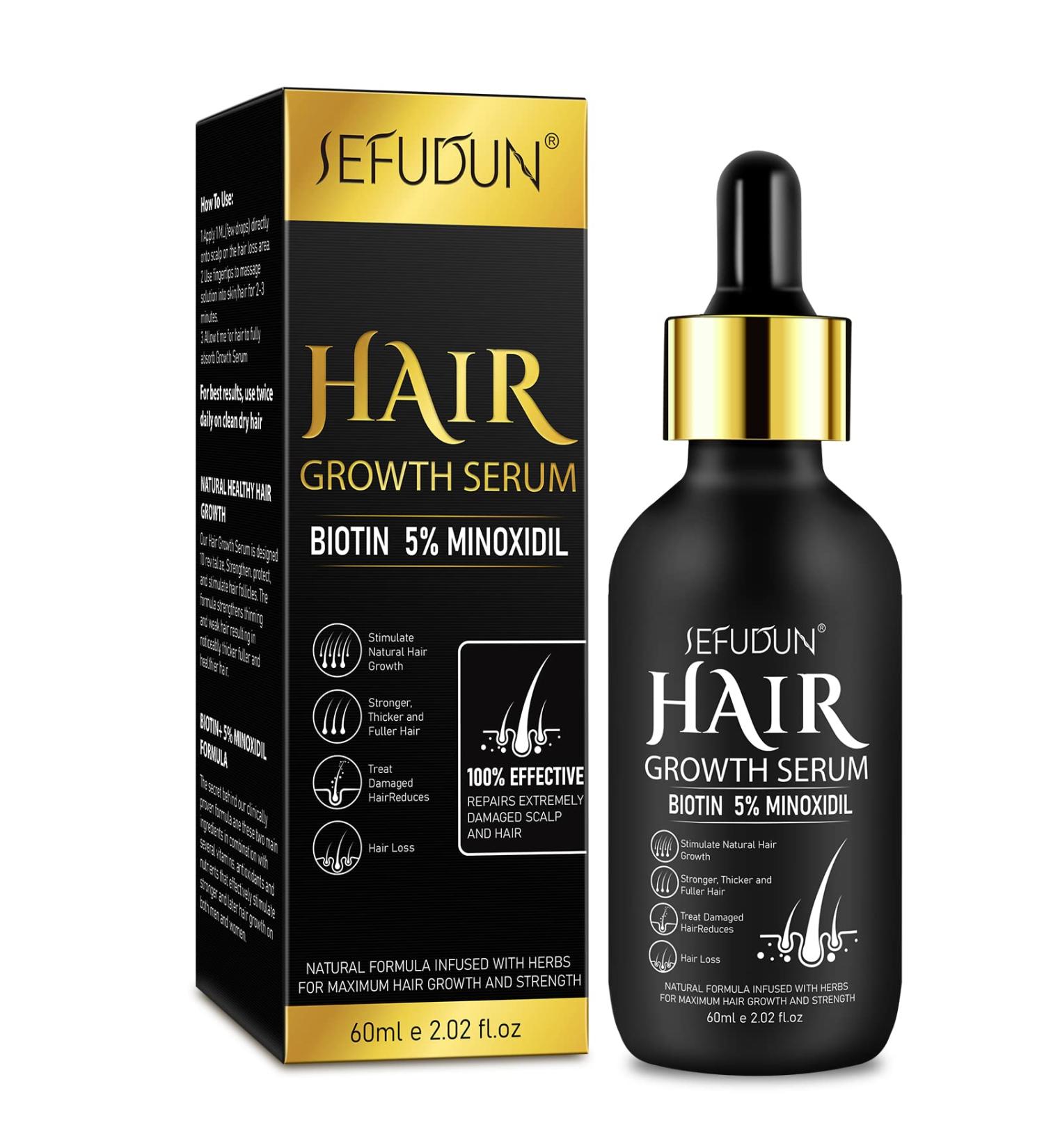 Minoxidil Hair Growth Serum for Men & Women - 5% Minoxidil with Biotin for Thinning Hair - Promotes Thicker Longer Fuller Hair - 2.02 oz - Buy Online on GoSupps.com