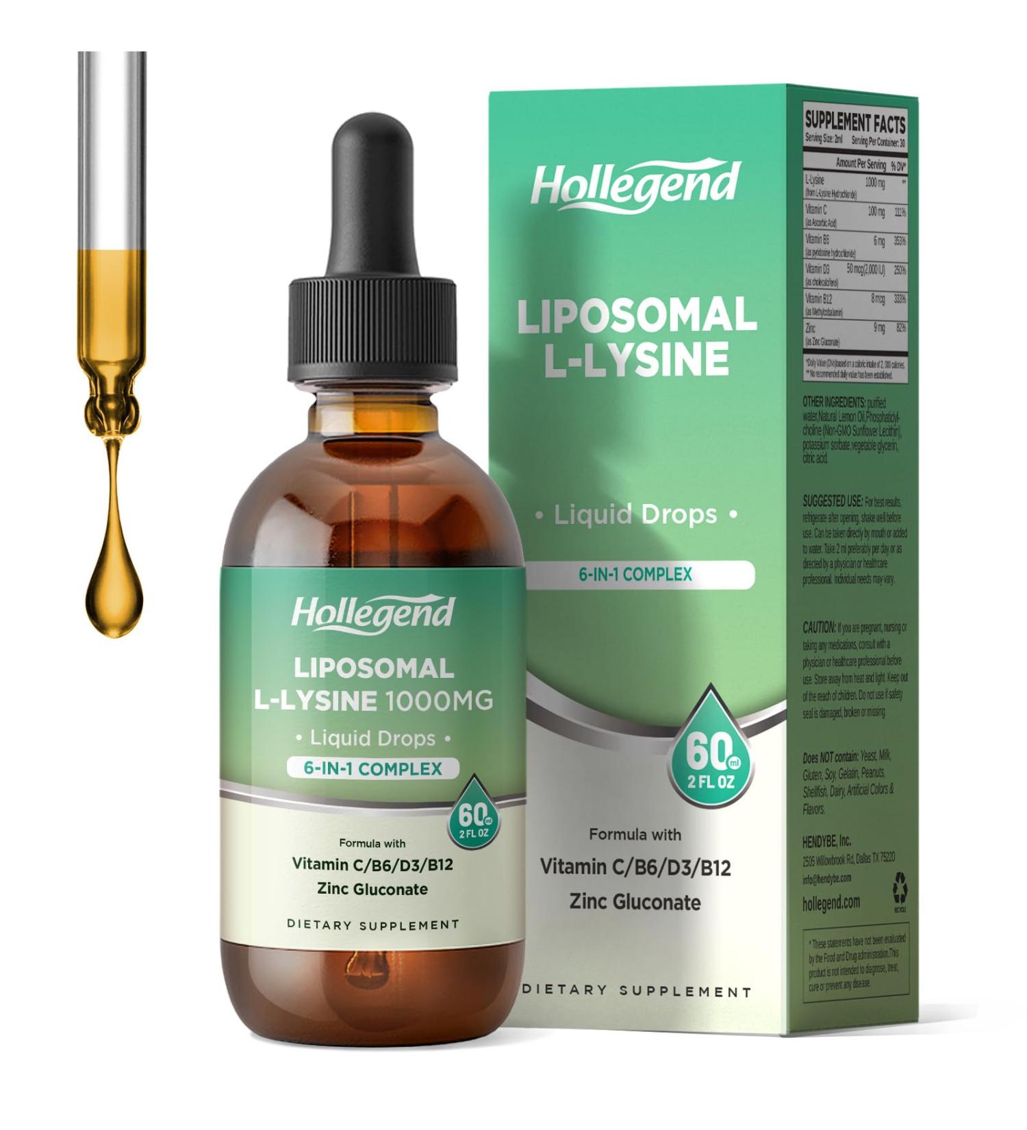 Liposomal L-lysine 1000MG Liquid Drops Lysine Supplement for Women & Kids with Vitamin C B6 D3 B12 & Zinc Gluconate Skin & Lip Health Immune & Collagen Production Support Lemon Flavor 2 fl oz 2 Fl Oz (Pack of 1) - Buy Online on GoSupps.com
