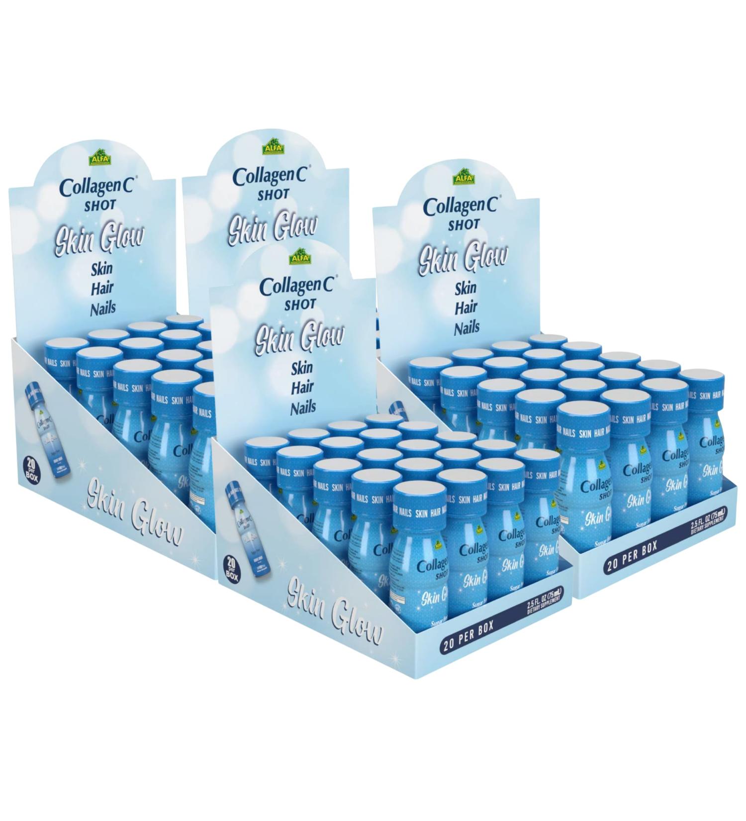 CollagenC - Skin Glow Shot 20 Pack - Collagen 10g, Vitamin c 1000mg, Biotin 1000mcg, Vitamin D 800 IU - Natural Orange-Ginger Flavor 2.0oz Bottle - 80 Pack - Buy Online on GoSupps.com