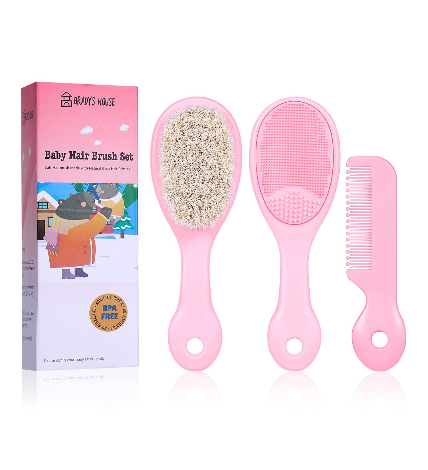 BRADYS HOUSE 3 Piece Baby Hair Brush and Comb Set - Pink for Newborns and Toddlers - Buy Online on GoSupps.com