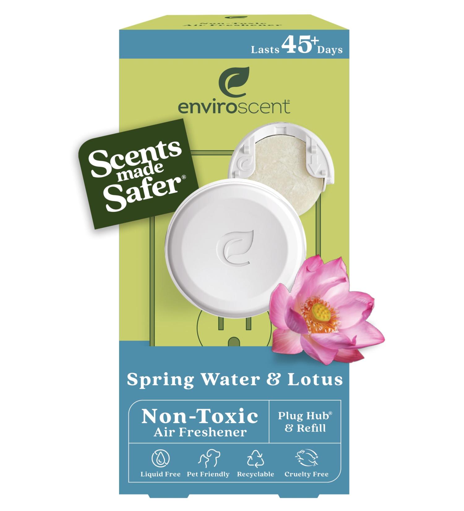Enviroscent Non-Toxic Air Freshener | Spring Water & Lotus Plug-In | 45+ Day Lasting Home Fragrance | Essential Oil Refillable Set - Buy Online on GoSupps.com
