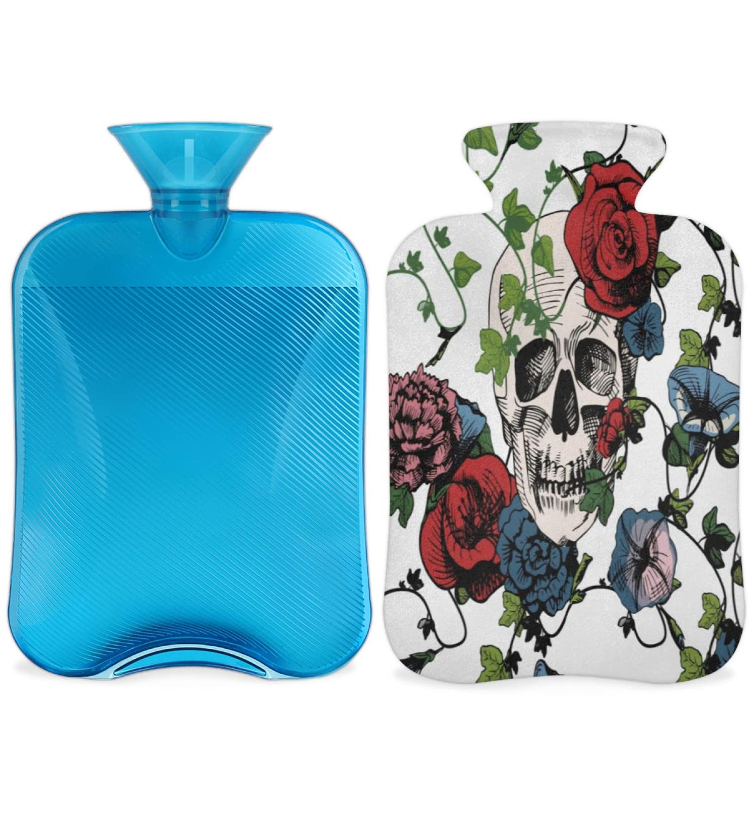 2L Hot Water Bottle for Pain Relief | Sugar Skull Flower Roses | PVC Warm-Up Bag for Cold & Heat Therapy Menstrual Cramps Foot & Hand Warmer - Buy Online on GoSupps.com