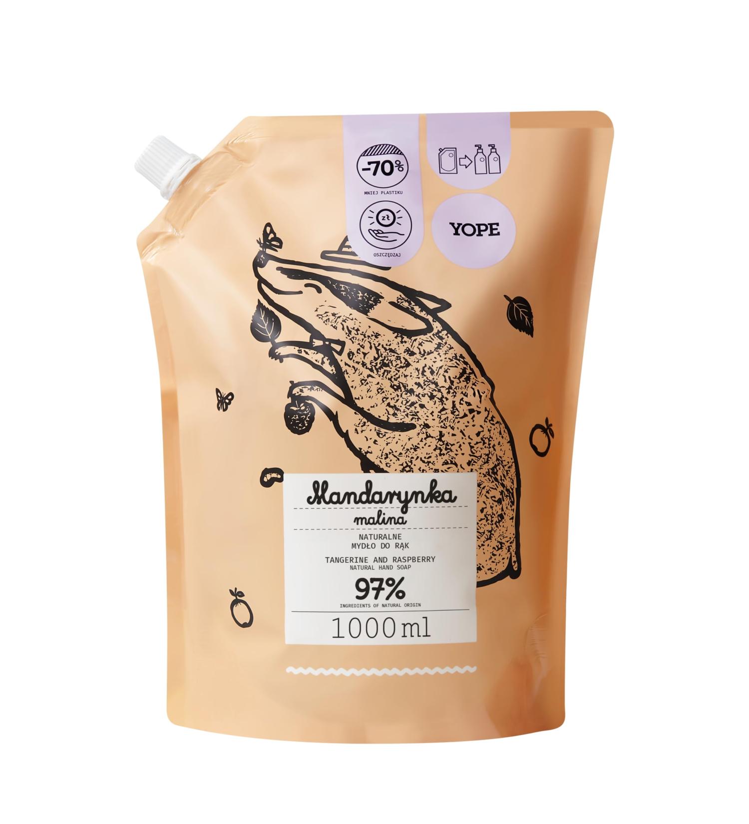 Yope YOPE Hand Soap Refill | Moisturizing | Allantoin Mandarin and Raspberry Extract | 98% Naturally Derived Ingredients | Vegan | Scent: Mandarin Raspberry | 1000 ml