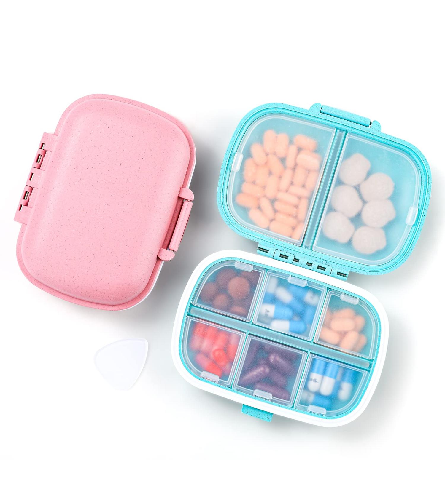 2 Pack Moisture-Proof Travel Pill Organizer with 8 Compartments - Portable Daily Pill Case for Purse and Pocket - Small Pill Box for Medicine and Vitamins - Buy Online on GoSupps.com