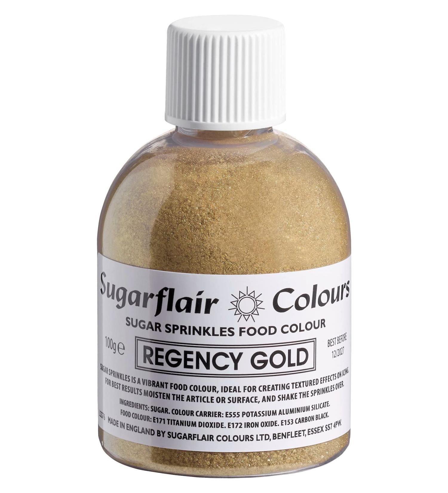 Sugarflair Regency Gold Edible Glitter Sugar Sprinkles - for Cake Decorating Sprinkle on Cakes Cupcakes Treats Desserts Ice Cream and Deserts - 100g