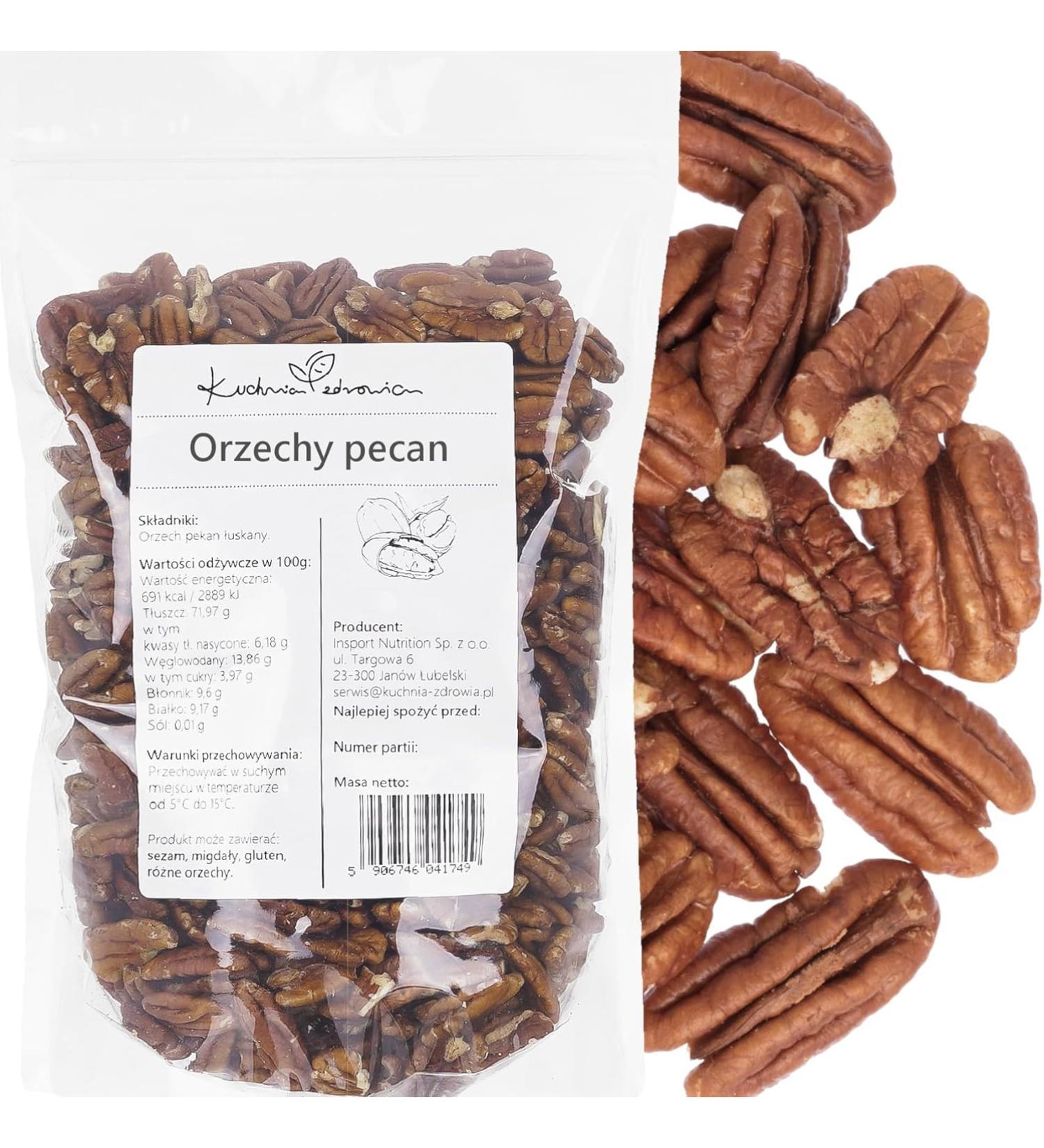 Kuchnia Zdrowia - Pecan Nuts - Halves - Shelled - No Additives - Leak-Proof Packaging with Zipper - Doypack: (500 Grams) - Buy Online on GoSupps.com