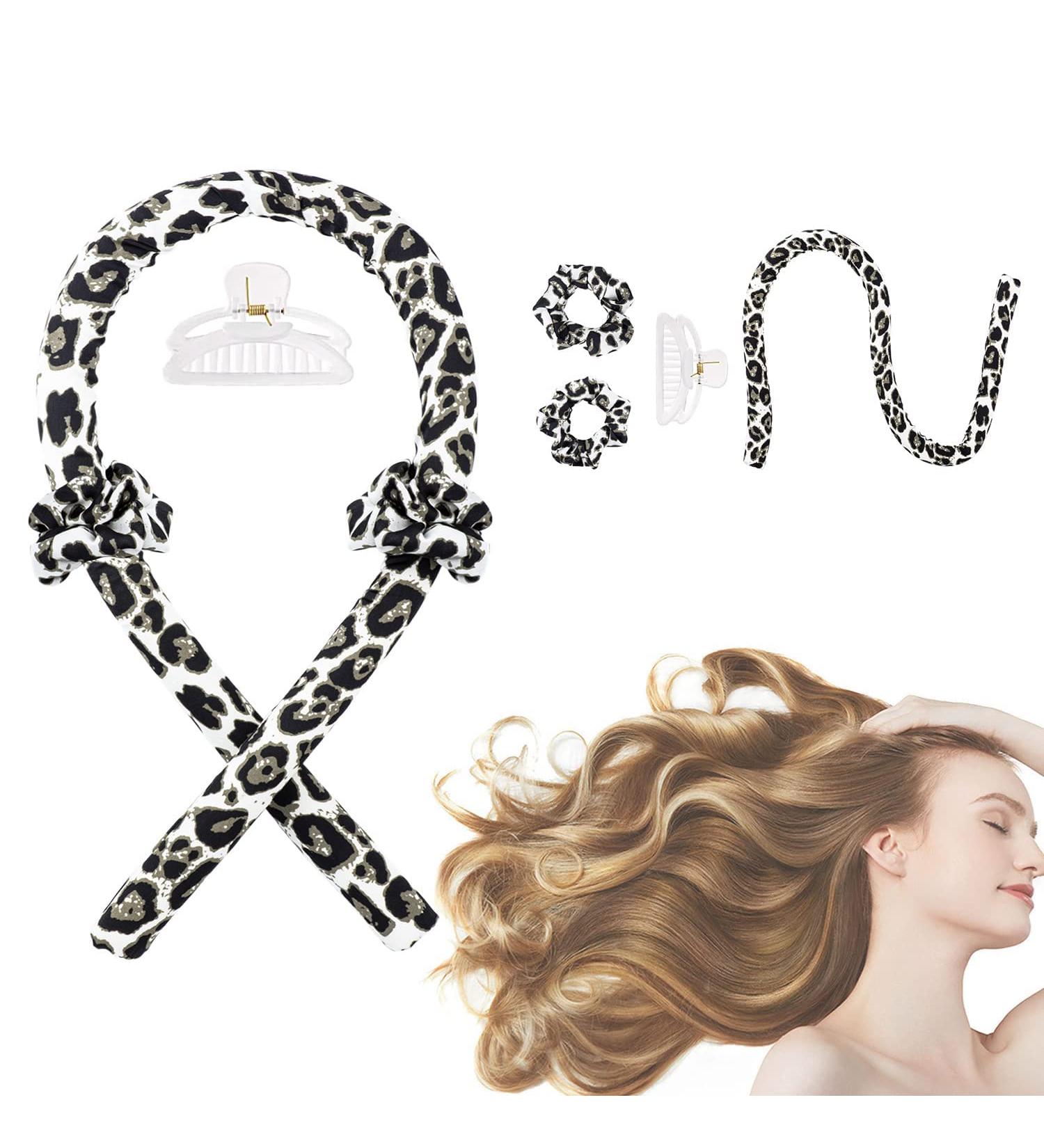 Corated Curls Headband - No Heat Curls for Long Hair | Satin DIY Hairstyling Set with Hair Ties & Clips - Black Leopard - Buy Online on GoSupps.com