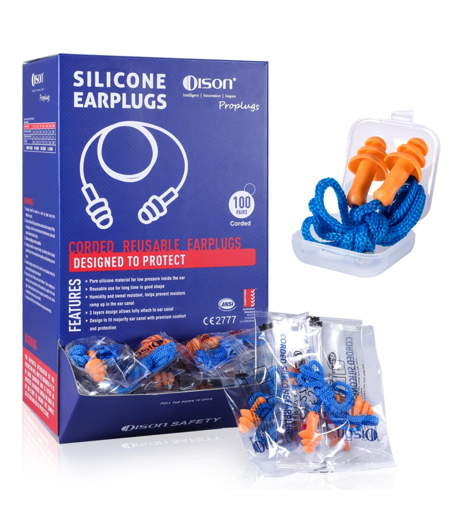 Dison 100 Pairs Silicone Ear Plugs - 32dB Reusable Noise Reduction Earplugs for Shooting Work & Travel - Premium Hearing Protection - Buy Online on GoSupps.com