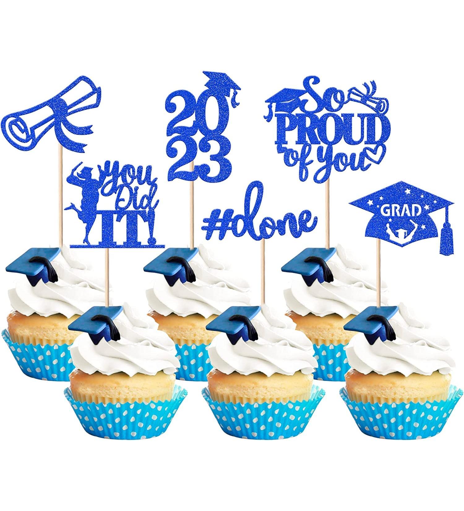 Pack of 24 Graduation Cake Decorations Graduation Cupcake Toppers Graduation Cake Decorations Cake Toppers for Graduation Parties Graduation Proms Dark Blue - Buy Online on GoSupps.com