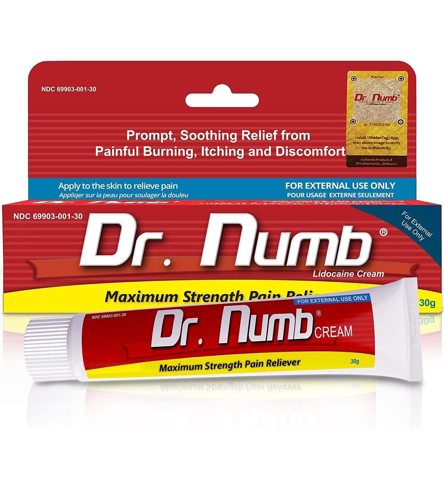 Dr. Numb 5% Lidocaine Numbing Cream with Maximum Strength for Pain Relief - 30g - Buy Online on GoSupps.com