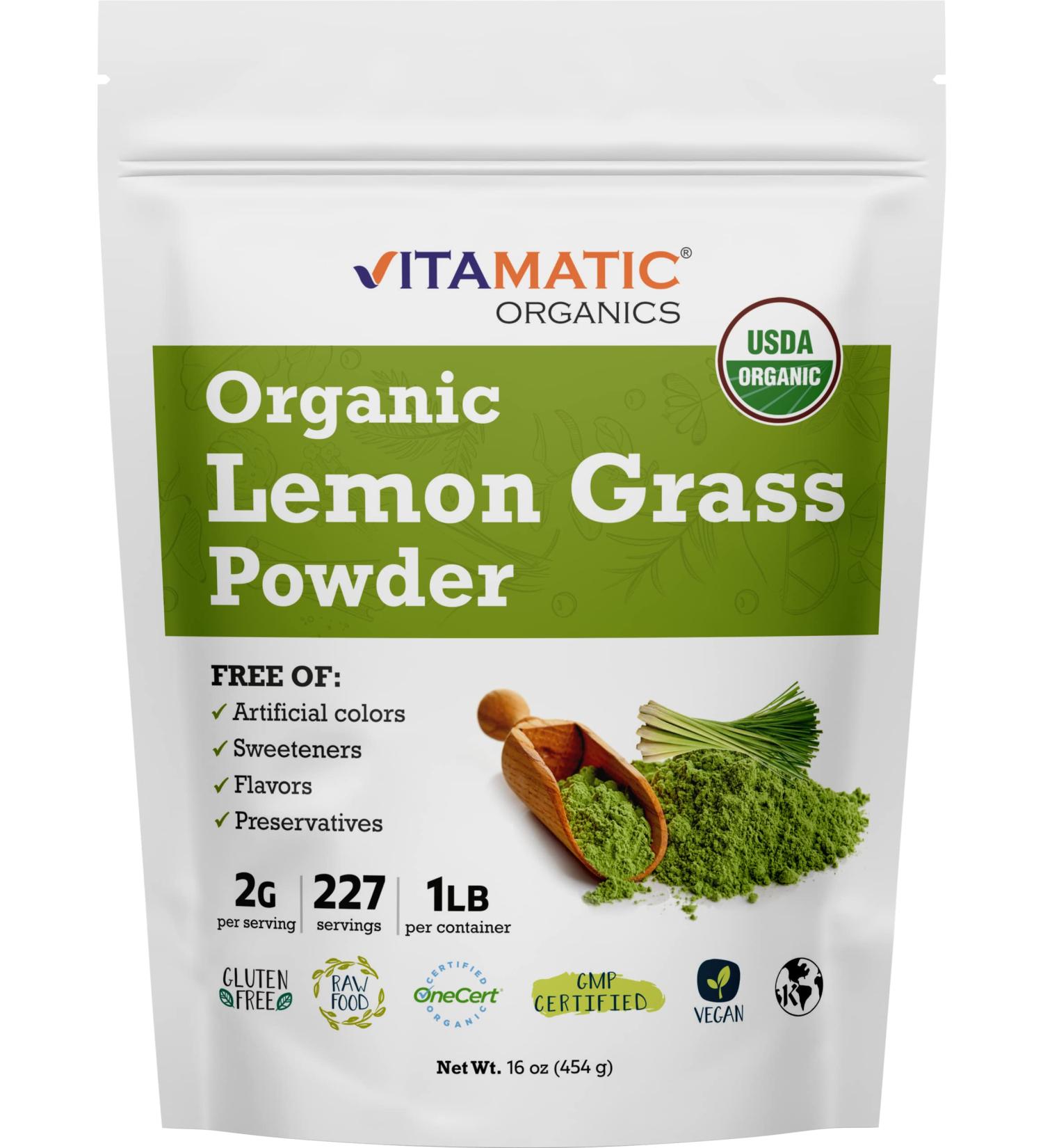 Vitamatic Organic Lemon Grass Powder - 1lb (16oz) | USDA Certified - Buy Online on GoSupps.com