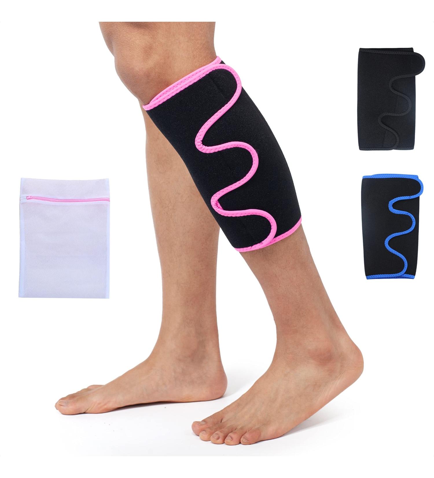 Neoprene Calf Sleeve Support for Shin Splints - 360 Relief for Pain in Cycling, Running, and More | Black/Pink with Mesh Bag - Buy Online on GoSupps.com
