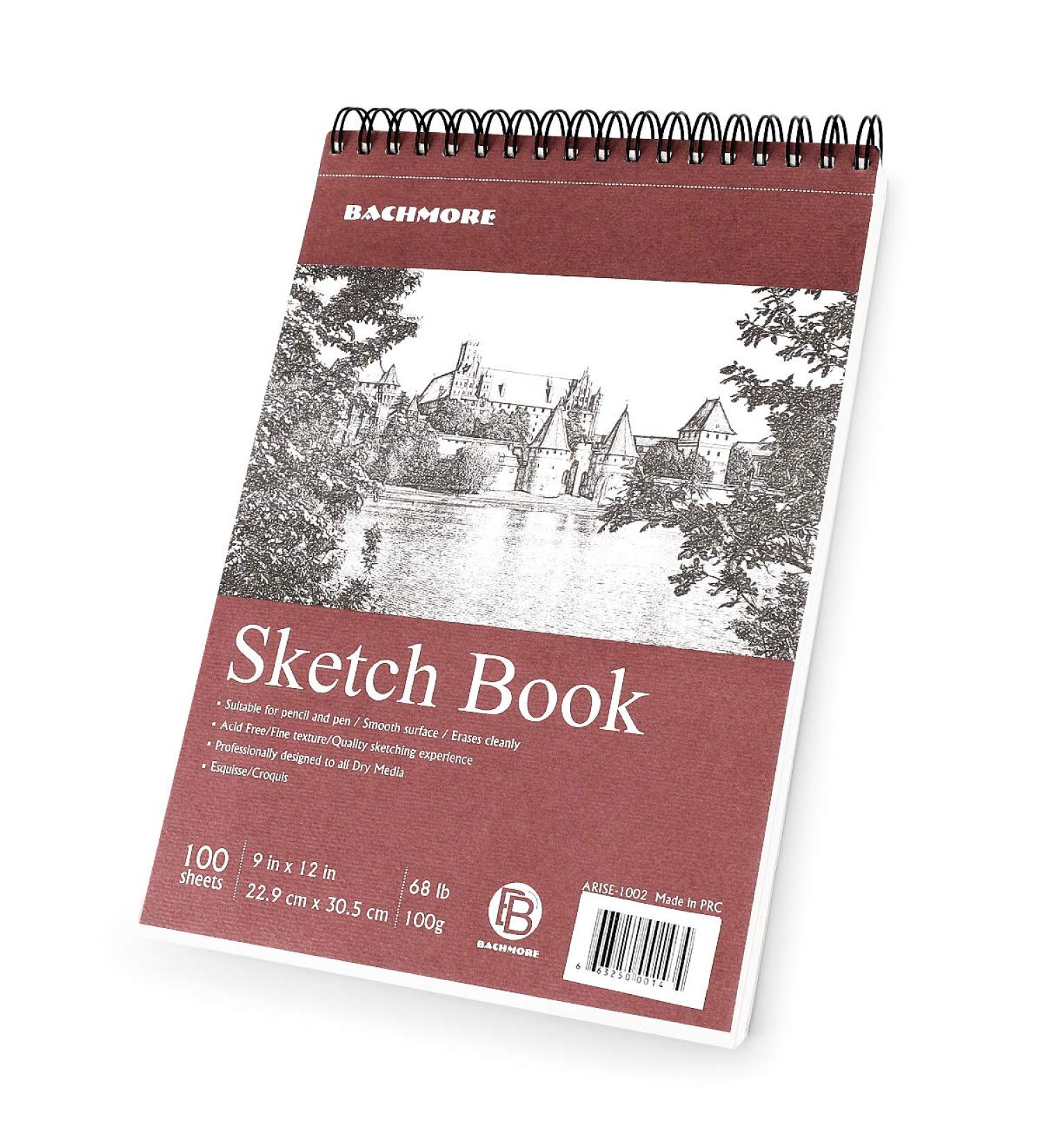Bachmore Sketchpad 9x12 Inch | 100 Sheets, 68lb | Spiral Bound Sketch Book for Artists | Marker, Colored Pencil, Charcoal Sketching | Burgundy 9x12 - Buy Online on GoSupps.com