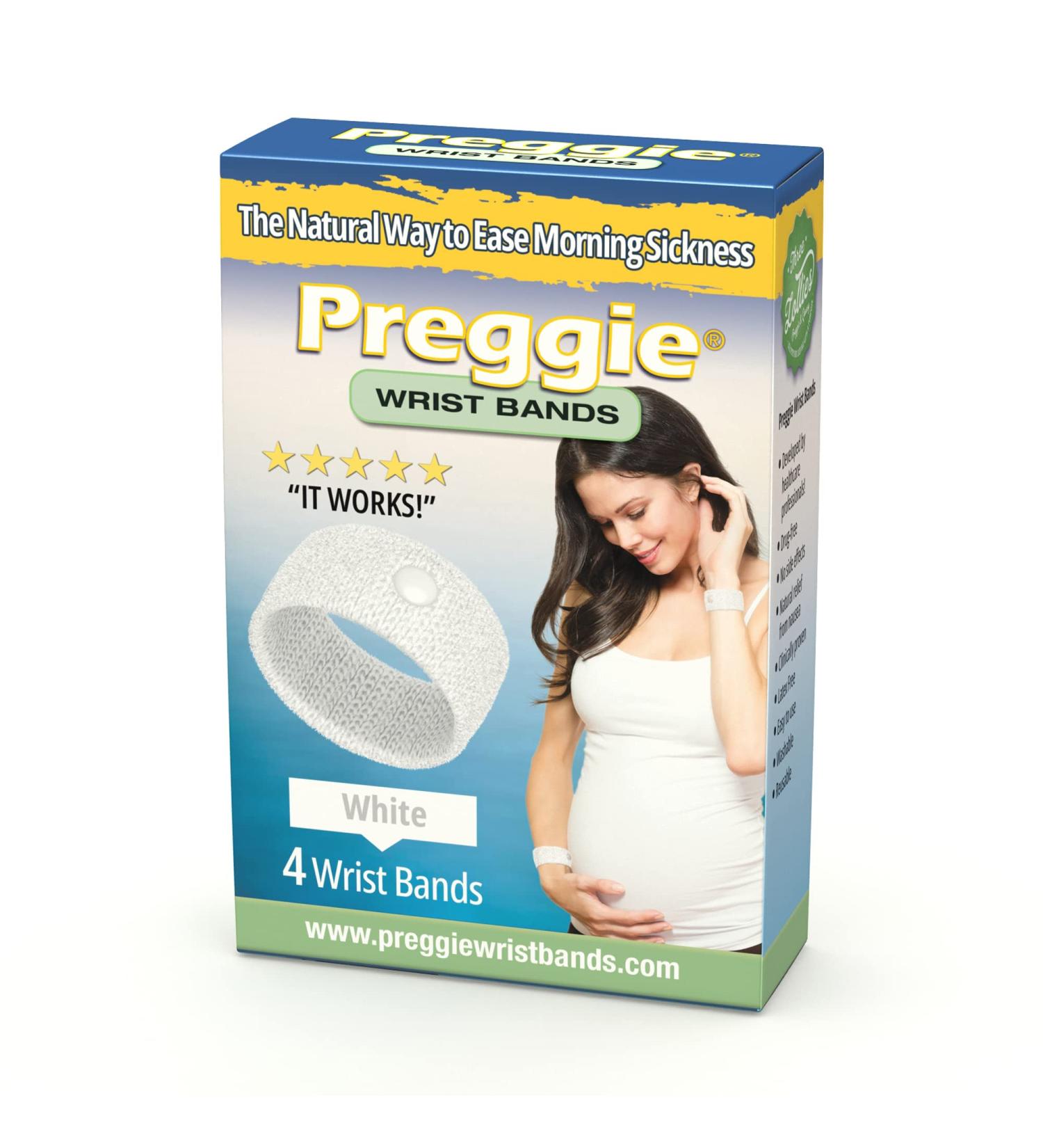 Preggie Anti-Nausea Wristbands - Morning Sickness Relief - Acupressure Aid - 2 Pairs White Bands - Buy Online on GoSupps.com
