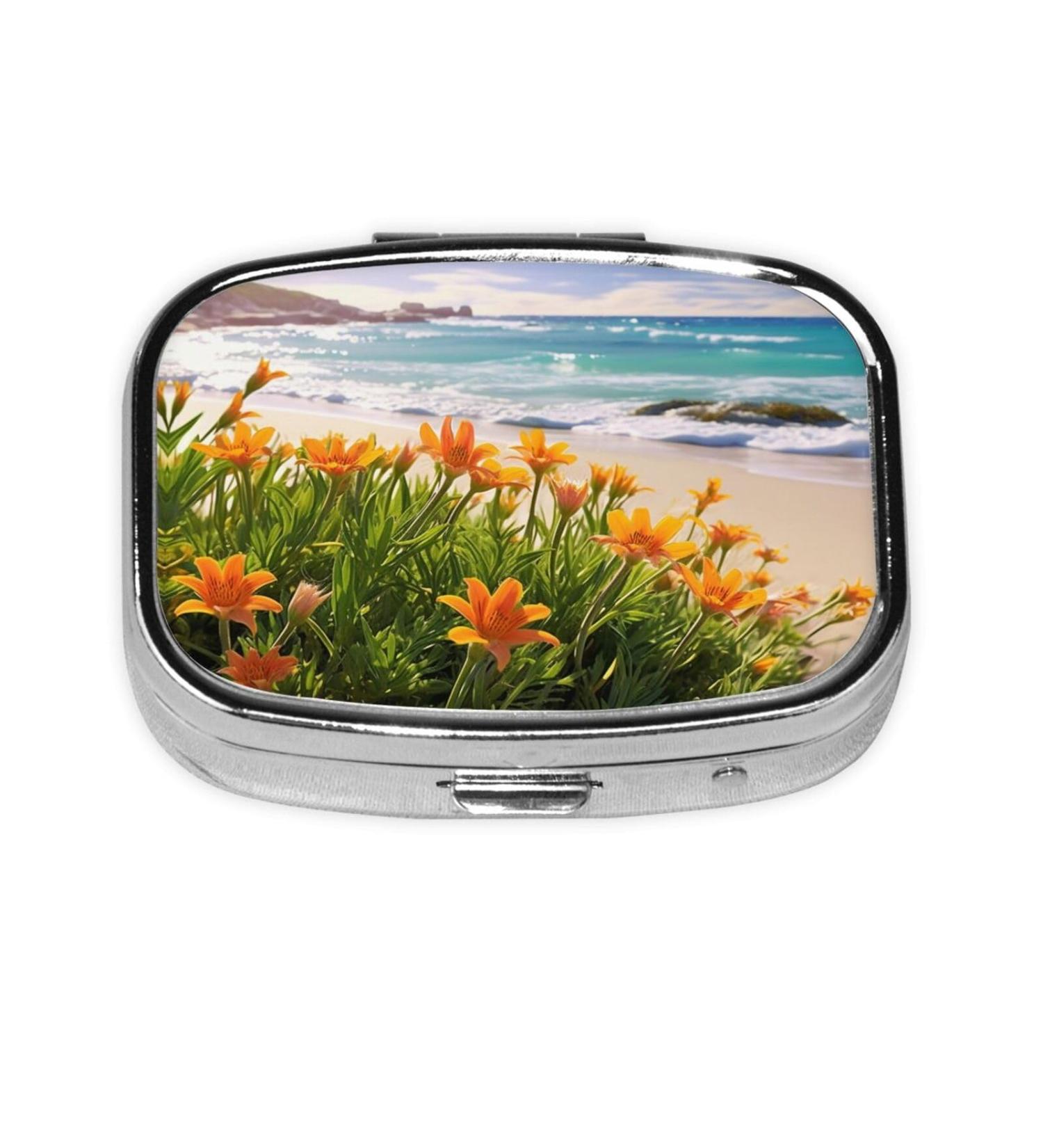 Flowers at The Beach Small Pill Box - 2 Compartment Travel Organizer for Purse & Pocket Gifts - Buy Online on GoSupps.com