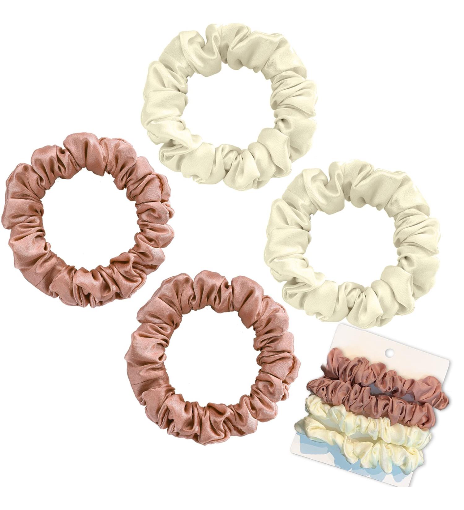 Olakin Silk Hair Tie Set | 4-pack Women's Ponytail Holders | Elastic Silk Hair Accessories in Pink & White - Buy Online on GoSupps.com