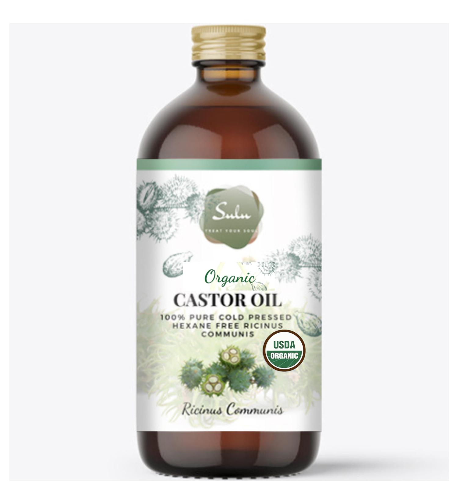 SULU ORGANICS Castor Oil- USDA Certified Organic(16 fl.oz Glass Bottle) Cold Pressed Hexane Free- 100% Pure