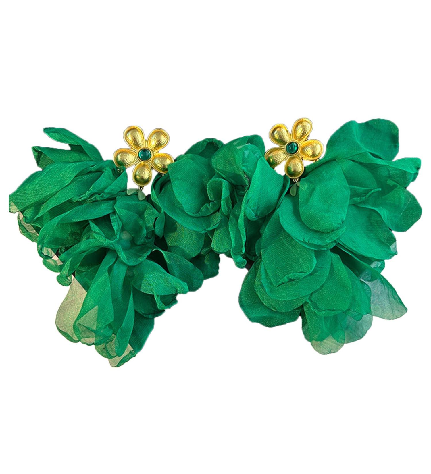 Feylie Handmade Flower Fringe Earrings - Exaggerated Spring Jewelry Gift | Long Green Holiday Earrings - Buy Online on GoSupps.com
