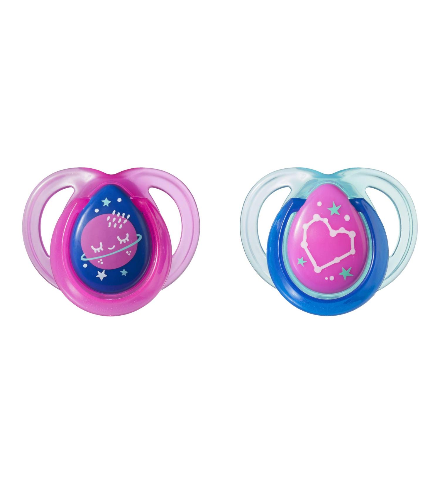 Tommee Tippee Glow in The Dark Pacifiers, 0-6m, BPA-Free Silicone, 2-Pack - Assorted Colors - Buy Online on GoSupps.com