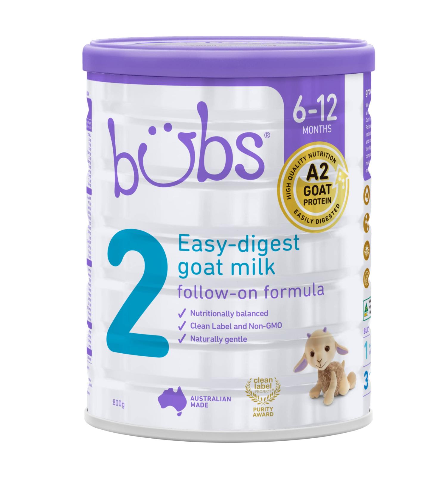 Bubs Goat Milk Stage 2 Formula | Babies 6-12 Months | Made with Fresh Goat Milk | 28.2 oz - Buy Online on GoSupps.com