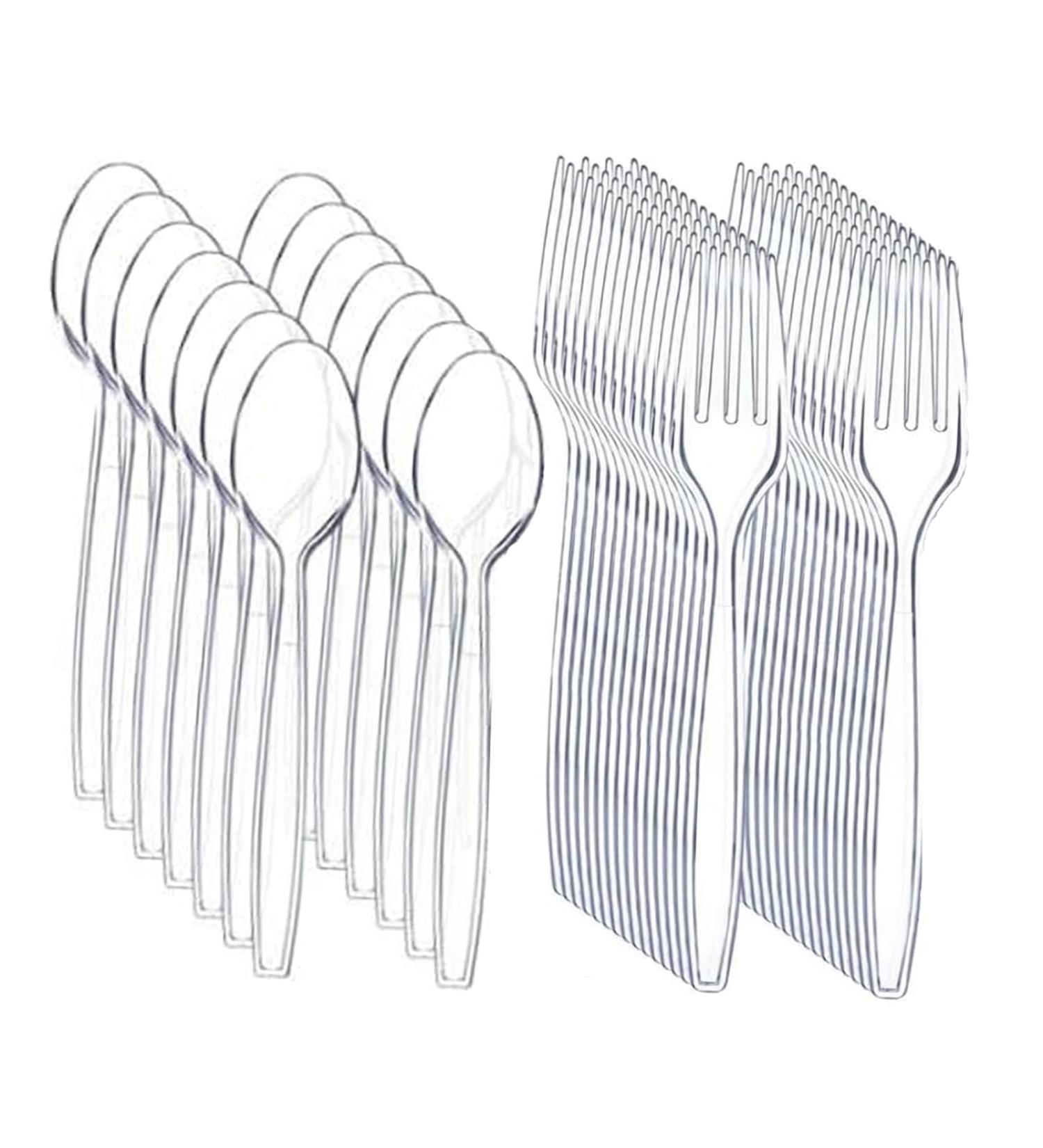 Clear Plastic Cutlery Set - (Bulk Pack 200 Pcs) Plastic Utensils Heavy Duty 100 Plastic Forks and 100 Spoons for Party Supplies Dinners Take-Out Catering Food Services - Buy Online on GoSupps.com