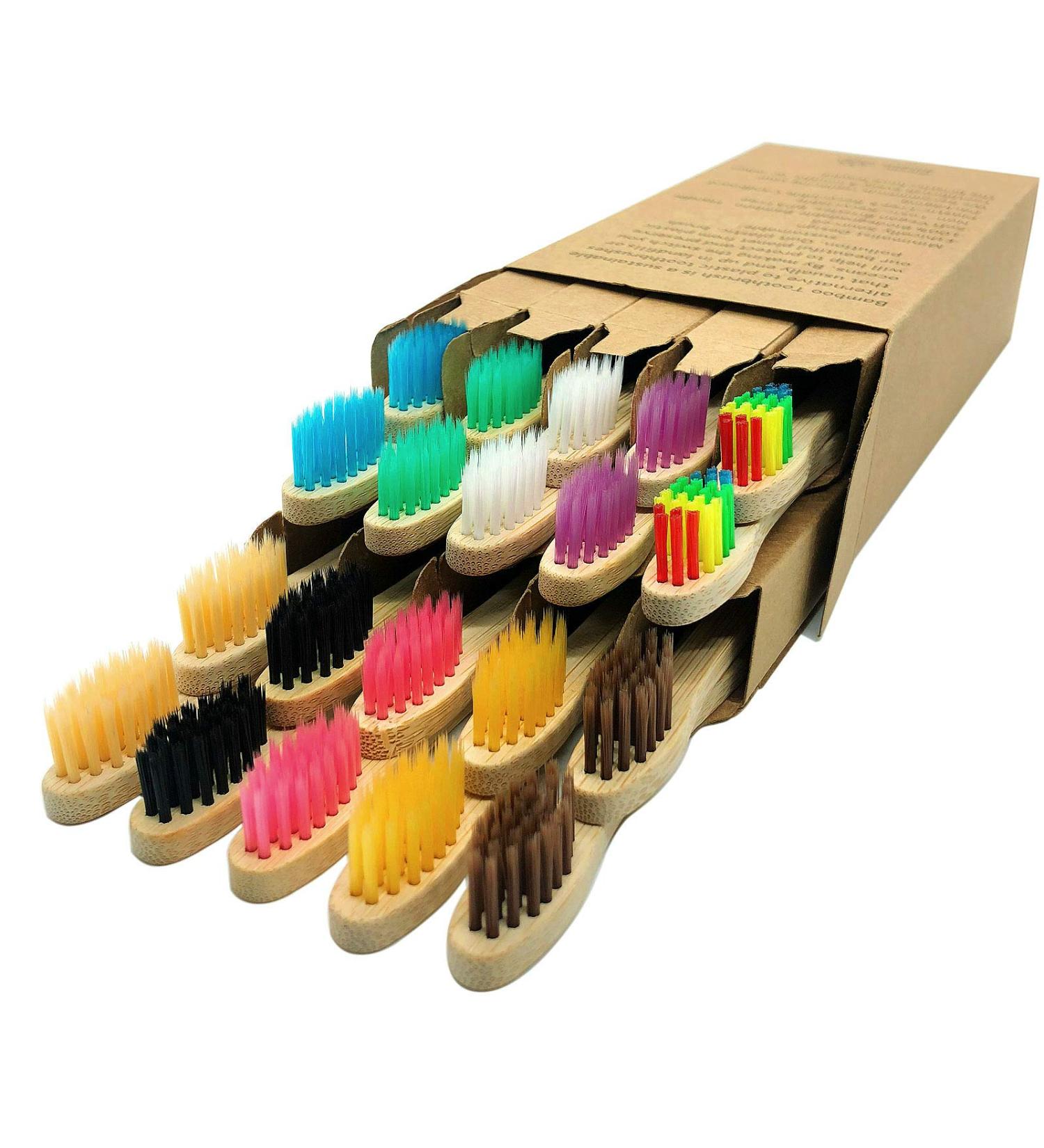 ECOPRO Kids Bamboo Toothbrushes - 20 Pack Eco-Friendly Wooden Handle Toothbrush Set for Children - Mixed Colors - Buy Online on GoSupps.com