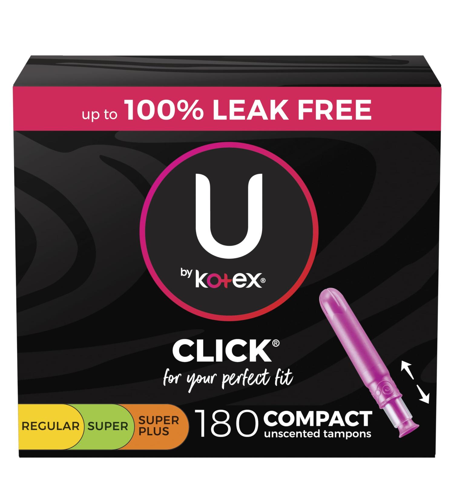 U by Kotex Click Multipack Tampons - Regular Super & Super Plus Absorbency Unscented 180 Count (6 Packs of 30) - International Shipping Available - Buy Online on GoSupps.com