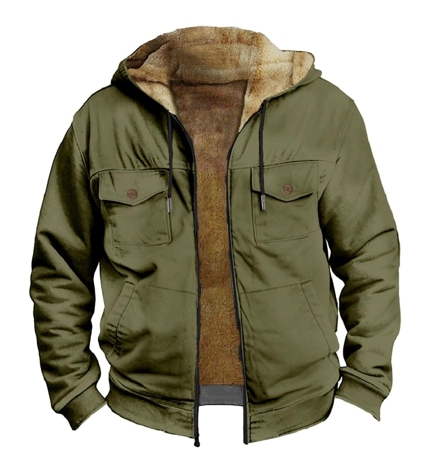 Hanxiulin Oversized Winter Coat & Hoodie Jacket for Men - Breathable Fleece Trenchcoat Lightweight Outdoor Wear - Buy Online on GoSupps.com