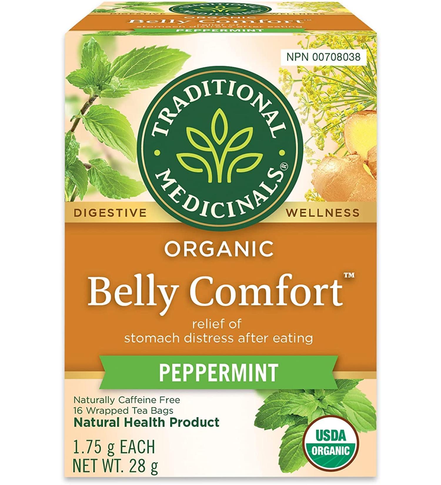 Traditional Medicinals - Organic Belly Comfort Peppermint Herbal Tea (Pack of 1) - Contains Ginger Fennel and Lemon Balm for Digestive Support - 16 Tea Bags Total Peppermint 16 Count (Pack of 1) - Buy Online on GoSupps.com