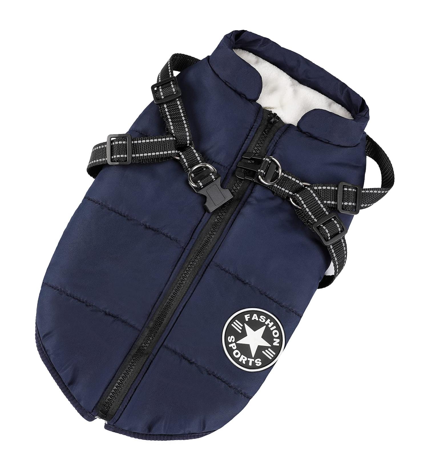 Shop Winter Dog Jackets - Windproof Waterproof 2-in-1 Cold Weather Coats for Small Dogs | Warm Blue Vest - Buy Online on GoSupps.com