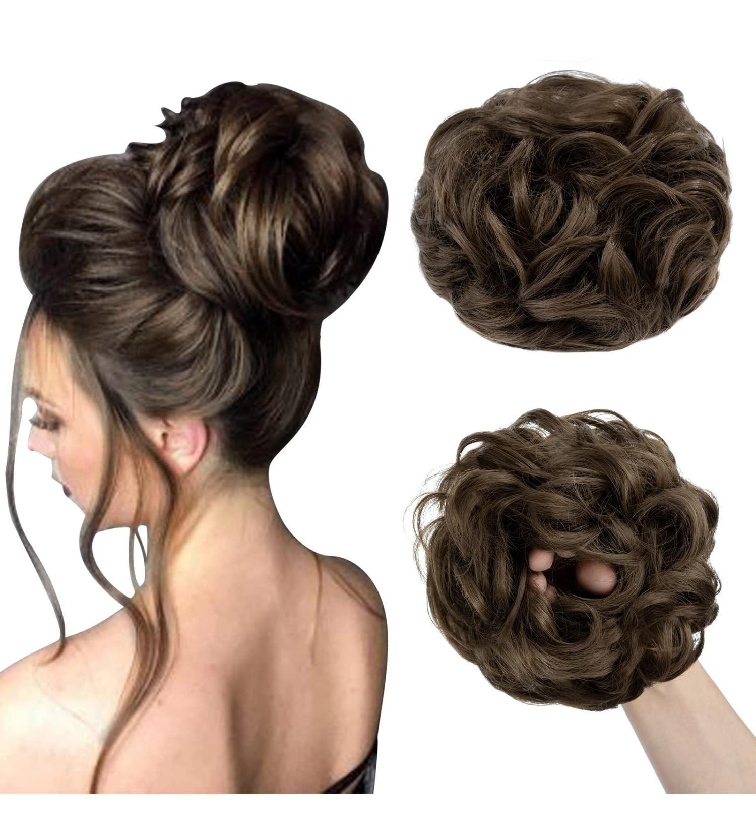 Dark Ash Brown Messy Bun Hair Piece for Women - 55g Fake Hair Scrunchies - Buy Online on GoSupps.com