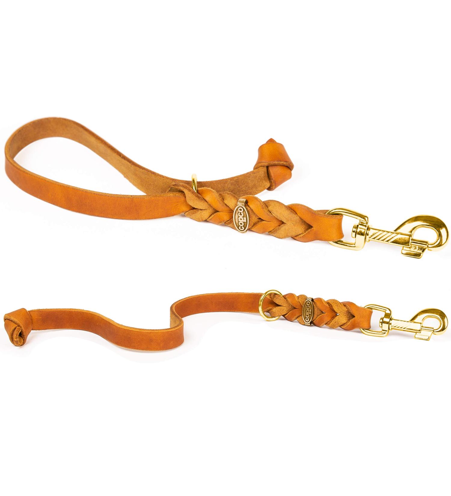 Premium 35 cm Fat Leather Short Leash - Brass Hardware Cognac Color | International Shipping Available - Buy Online on GoSupps.com