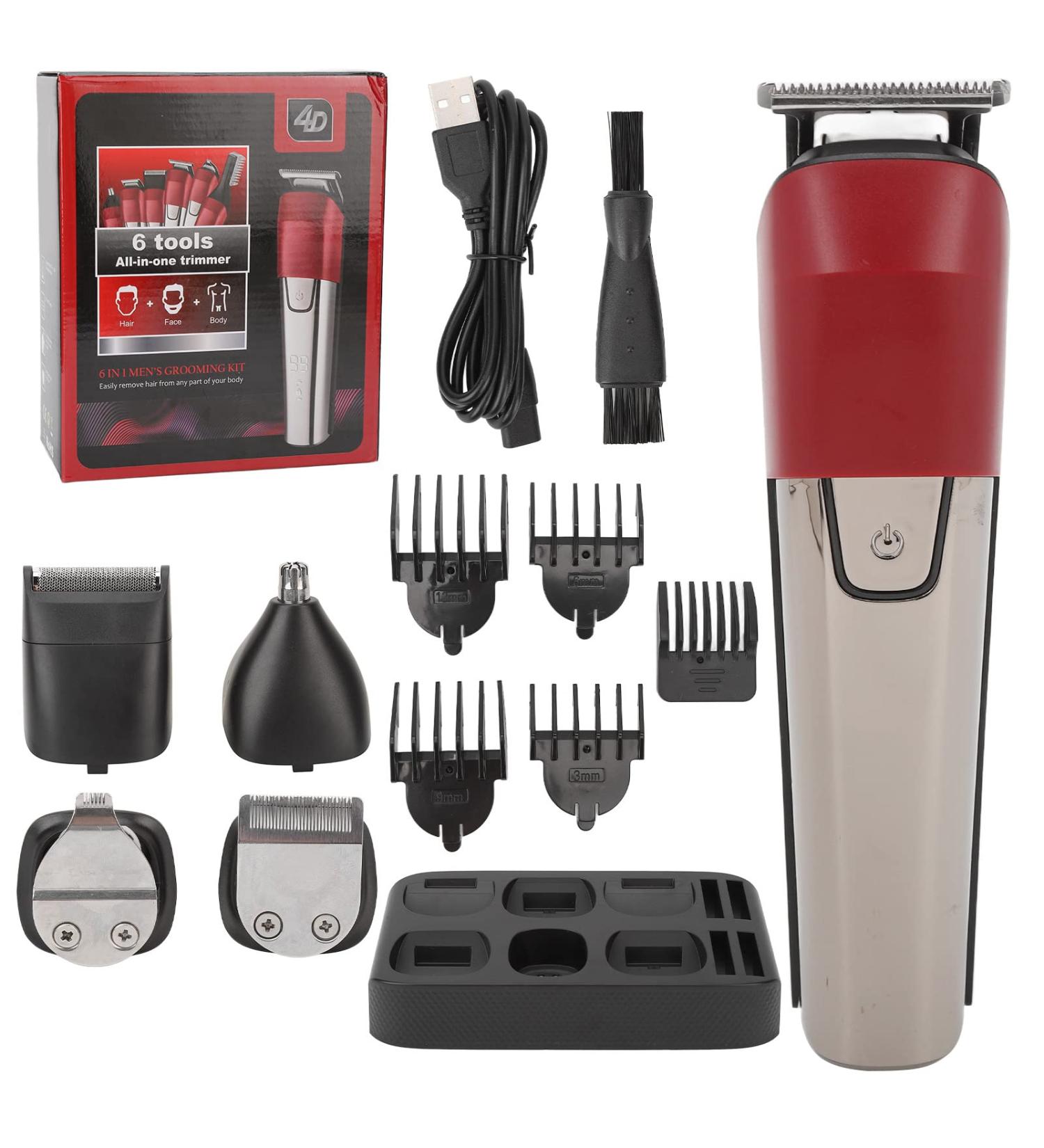 Hair Trimmer 6 in 1 Electric Beard Trimmer Cordless Professional Hair Clippers Waterproof Hair Grooming Kit for Men - Buy Online on GoSupps.com