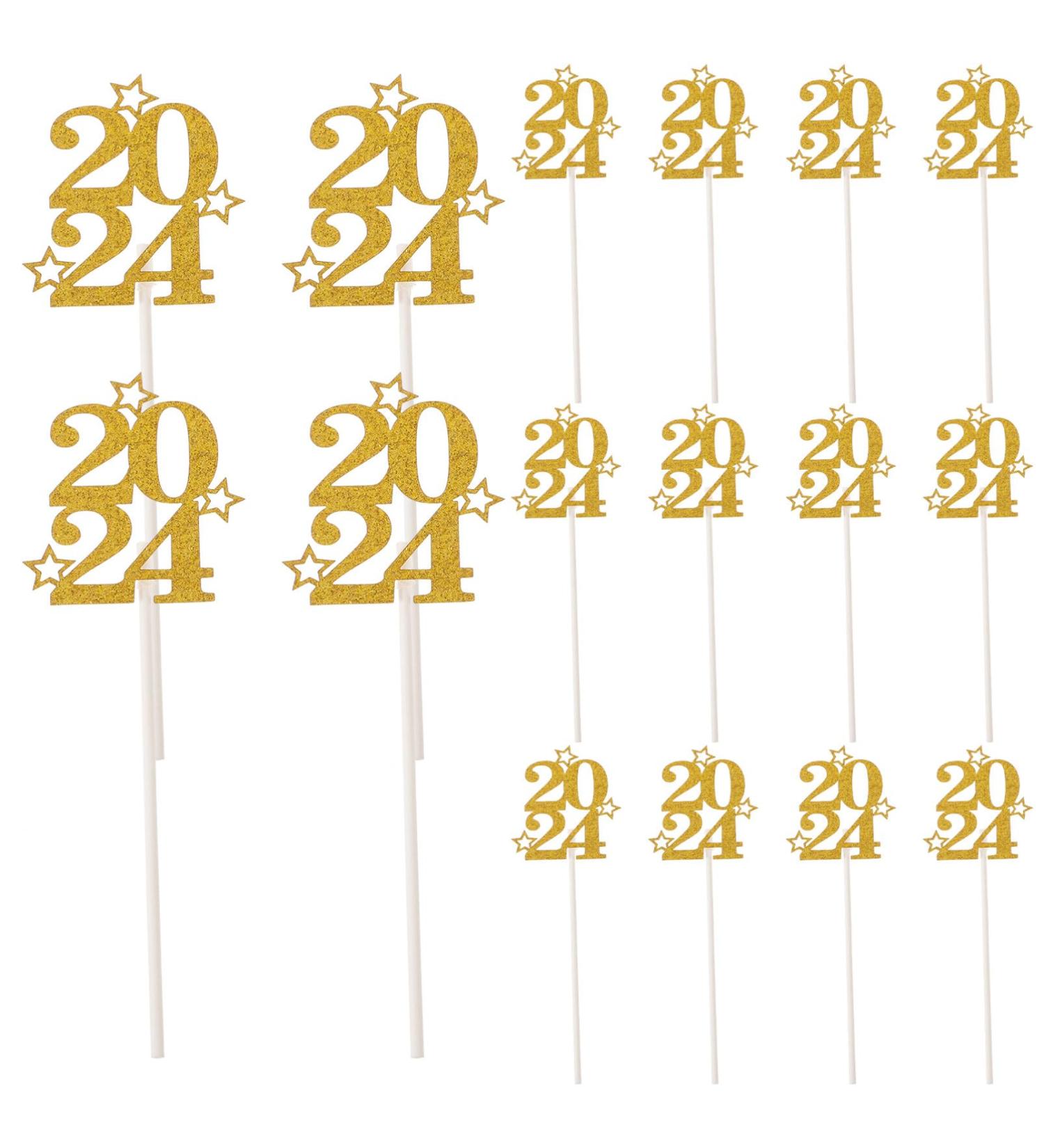 ibasenice 30pcs New Year Cupcake Toppers 2024 Cake Toppers Glitter Gold Cupcake Topper Cheers to 2024 Cake Picks Dessert Picks for New Years Eve Party Decoration Golden - Buy Online on GoSupps.com