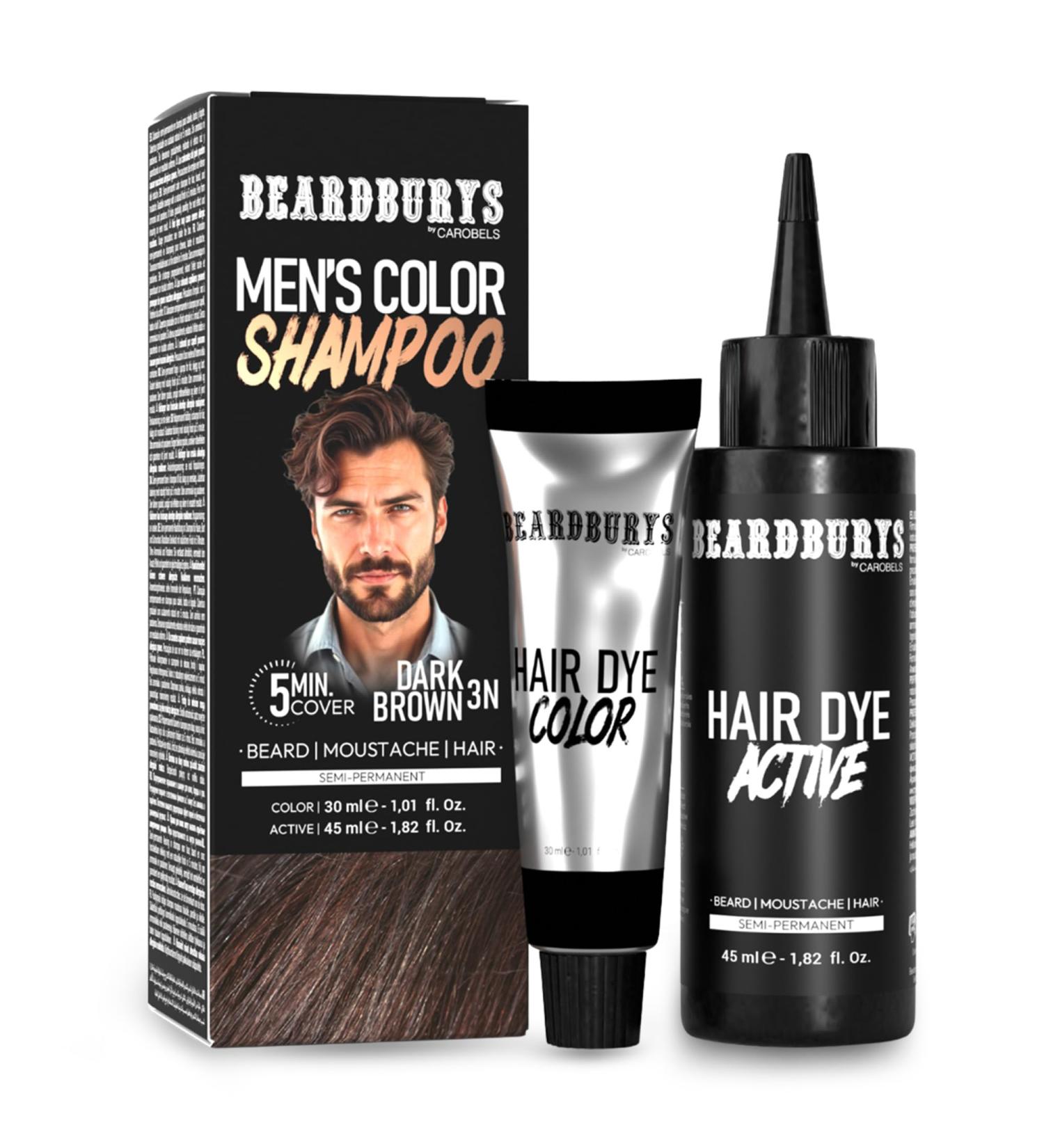 Carobels Cosmetics SL Beardburys Color Shampoo for men semipermanent gray coverage parabenfree dark brown color easy beard and hair application 30 ml color and 45 ml activator - Buy Online on GoSupps.com