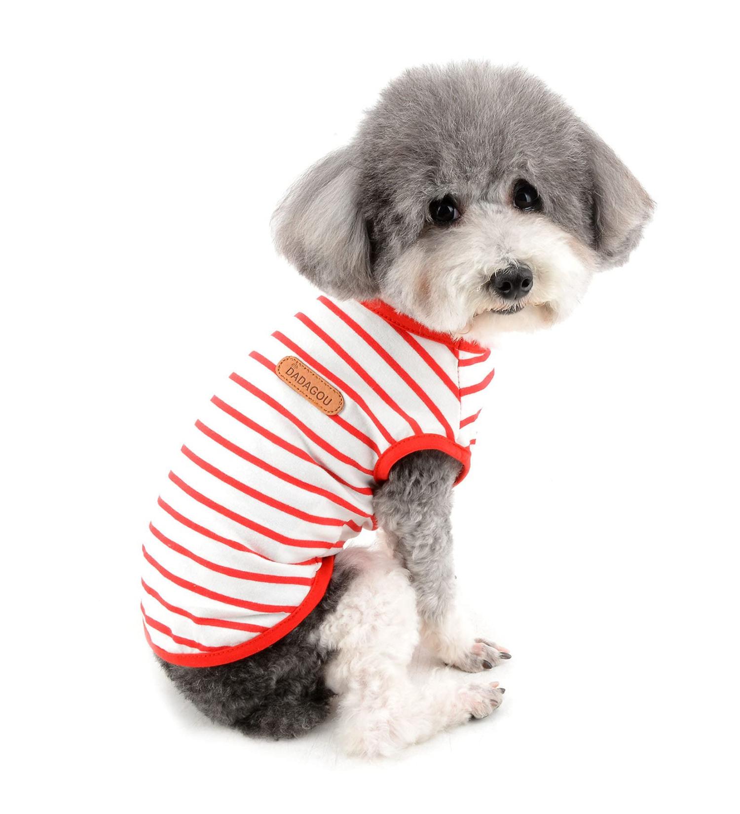 Zweitea Summer Dog Shirts for Small Dogs - Striped Cotton Tank Tops Breathable & Soft Pet Apparel for Chihuahuas and Cats - Red L - Buy Online on GoSupps.com