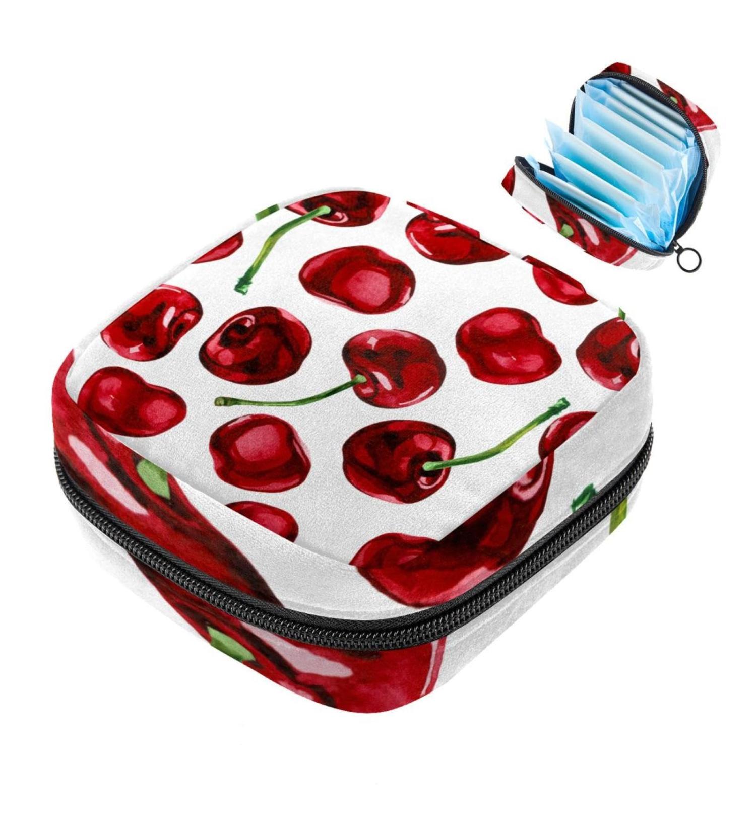 Portable Women's Binding-Up Bags | Menstrual Cup & Pad Bags for Teenage Girls | Multicolored Red Cherry Design - Buy Online on GoSupps.com