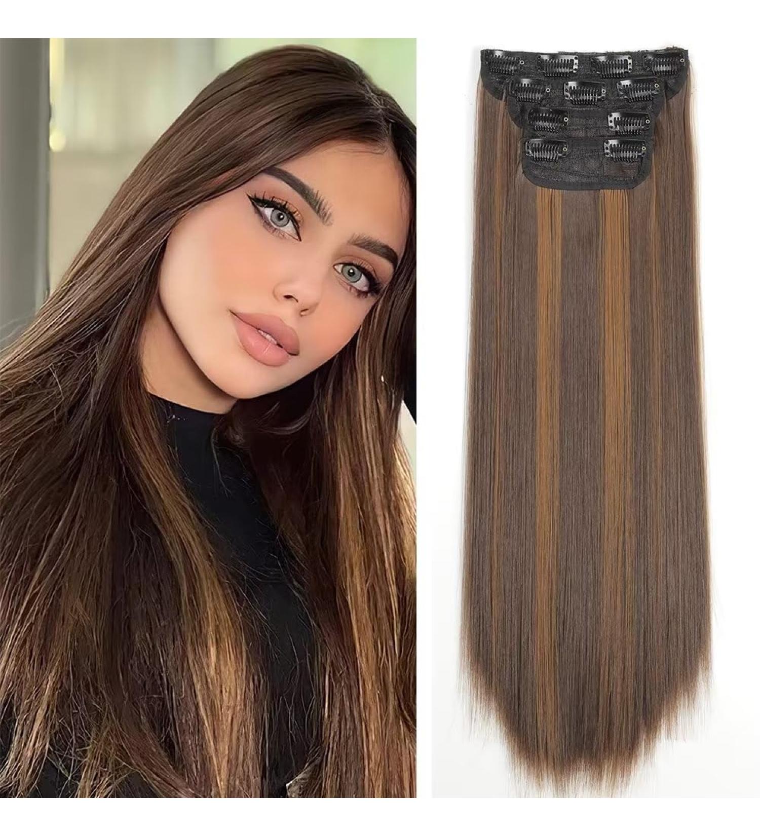 YDDM Clip-In Hair Extensions - 24 Inch Synthetic Smooth Realistic Look - 4Pcs 8H27# - Affordable & Easy to Use - Buy Online on GoSupps.com